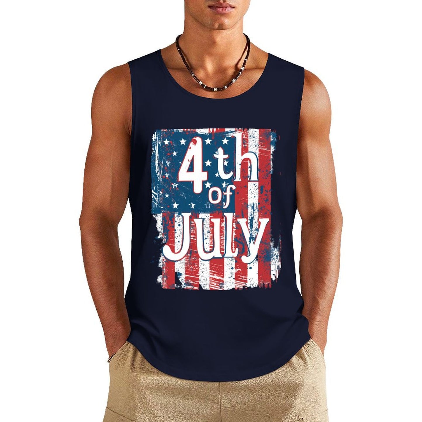 USA Flag 4th July American Red White Blue Star Stripes Patriotic Cotton Tank Top for Men and Women - Printgiftyk