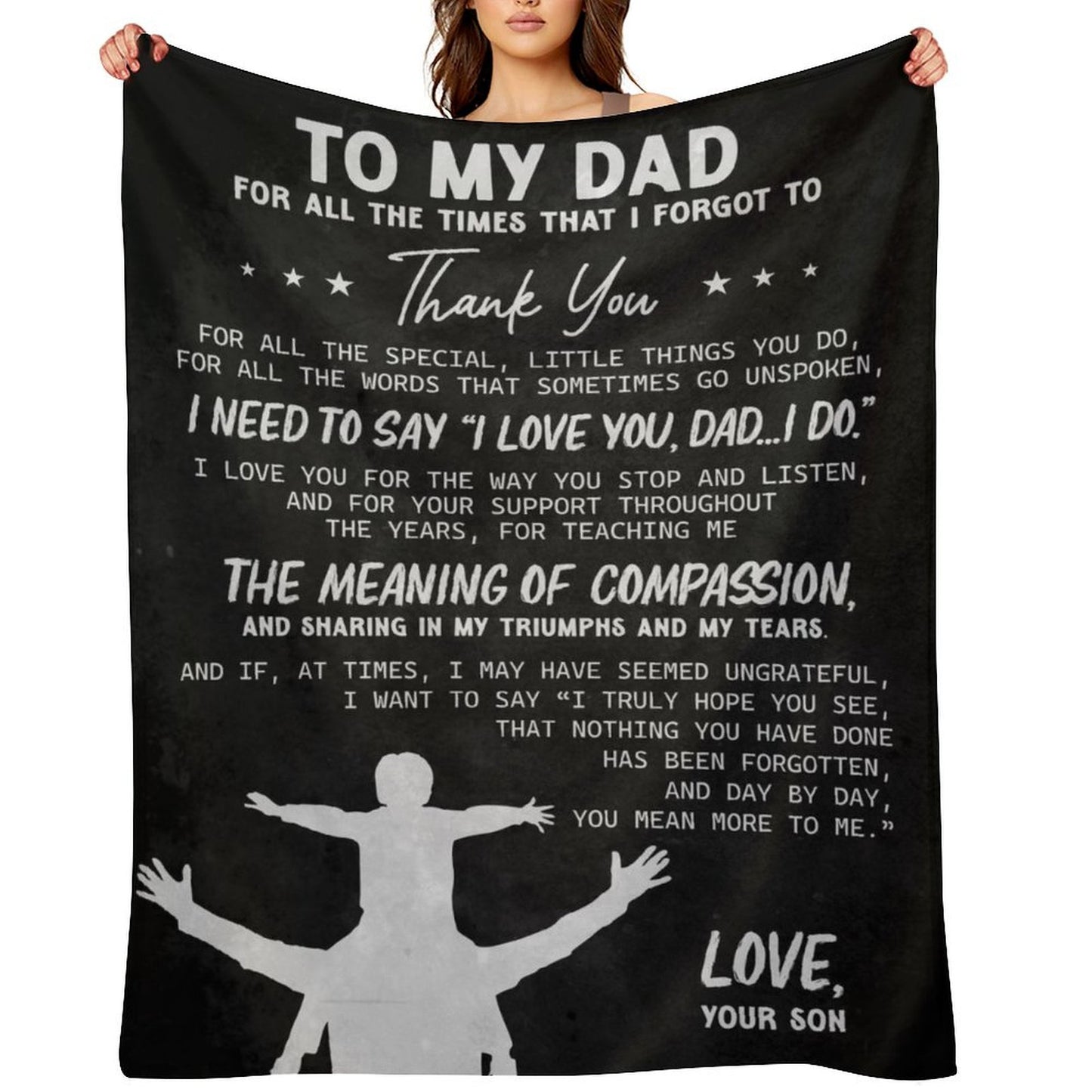 Fathers Day Blankets,to My Dad Blanket Gifts from Son, Thank you Letter Warm Soft Throw Blankets - Printgiftyk