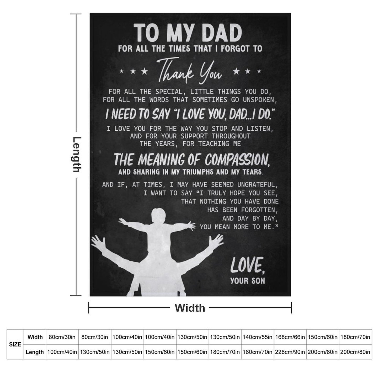 Fathers Day Blankets,to My Dad Blanket Gifts from Son, Thank you Letter Warm Soft Throw Blankets - Printgiftyk