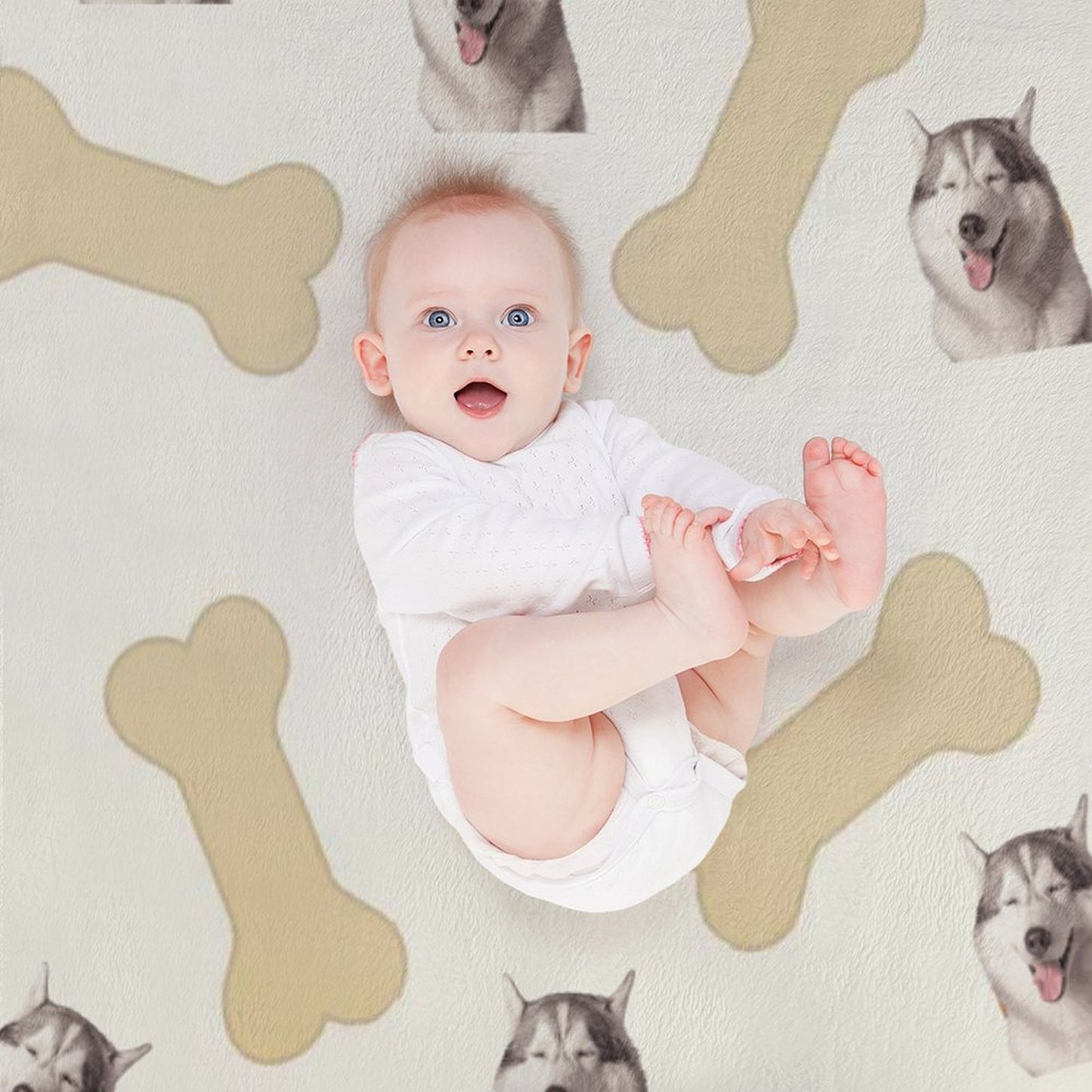 Personalized Dog Blanket with Photo- Custom Blanket for Dog Themed Gifts Bone Design Puppy Essentials Dogs Blankets - Printgiftyk