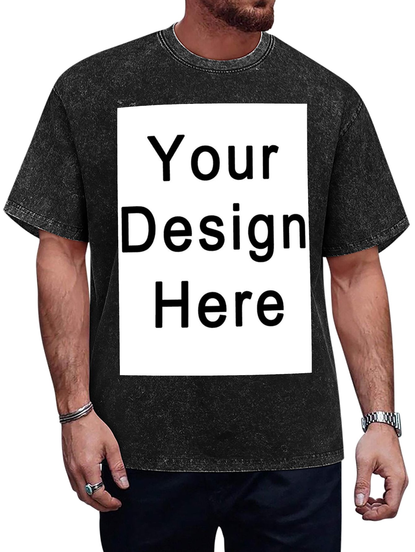 Custom Cotton T Shirts For Men Personalized Vintage Loose Fit Washed Casual Tee - Printgiftyk
