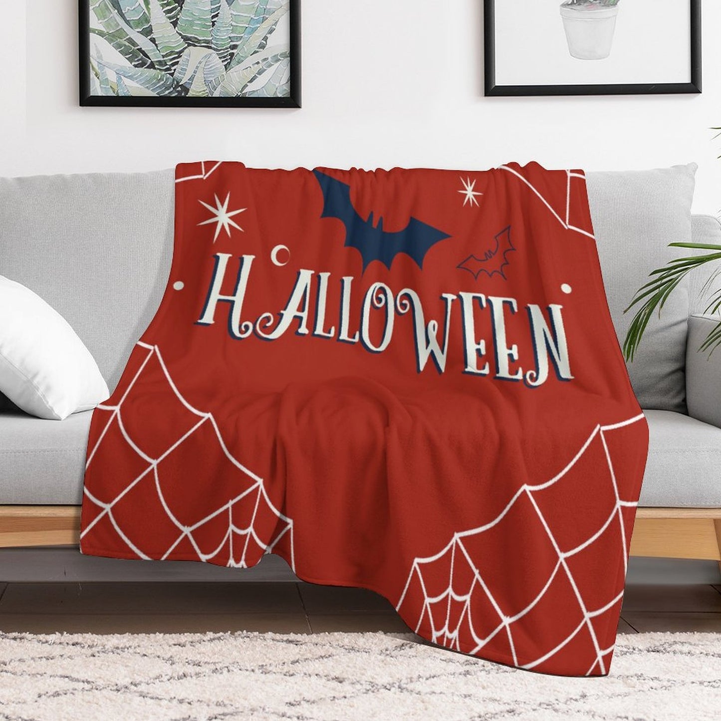 Red Spider Web Pattern Halloween Blanket, Super Soft Flannel Fuzzy Funny Throw for Bed Sofa Home Decor - Printgiftyk