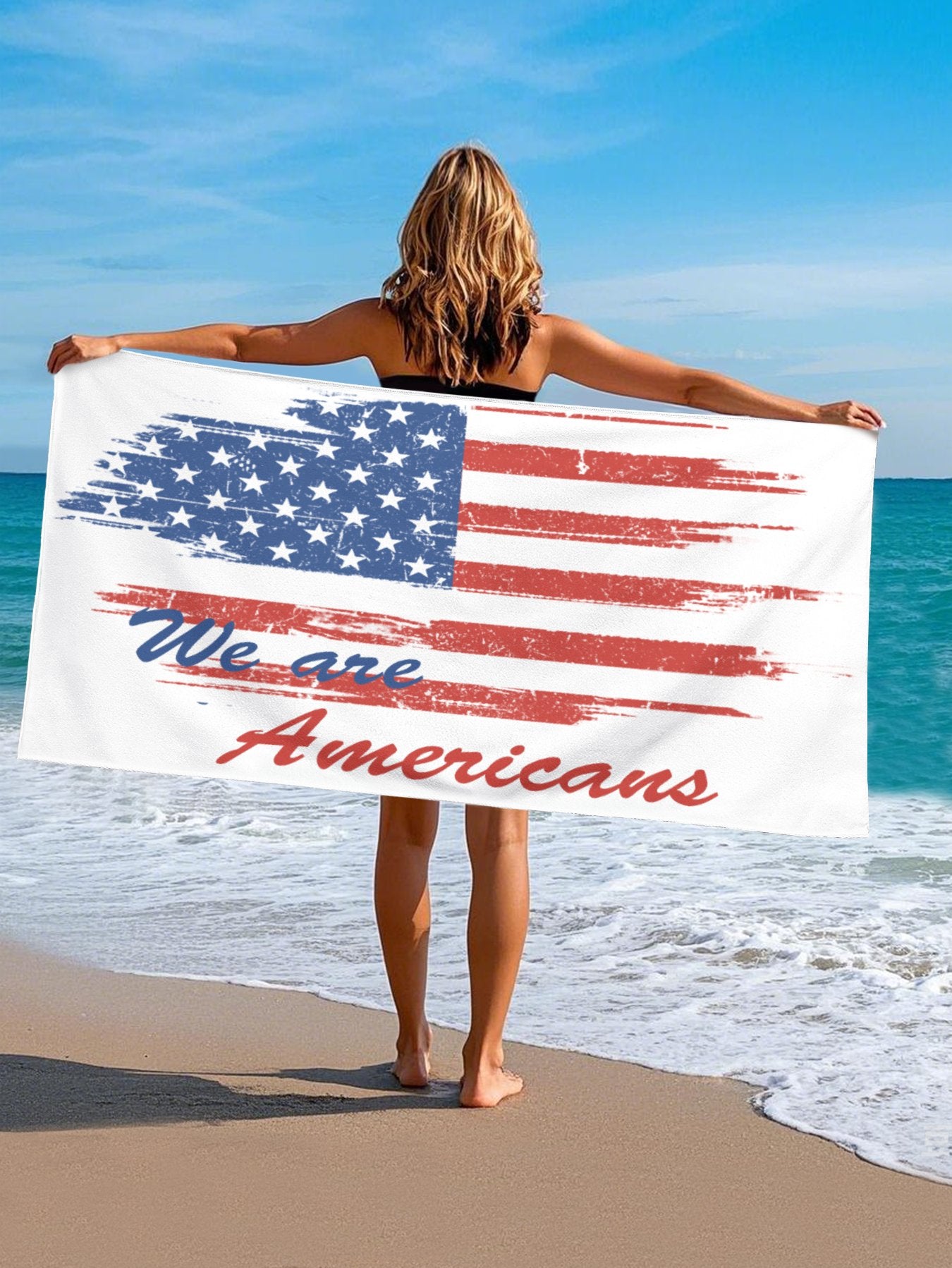 American Flag Towels Patriotic Red White Blue Stars Stripes Beach Towels for Adult Men Women - Printgiftyk