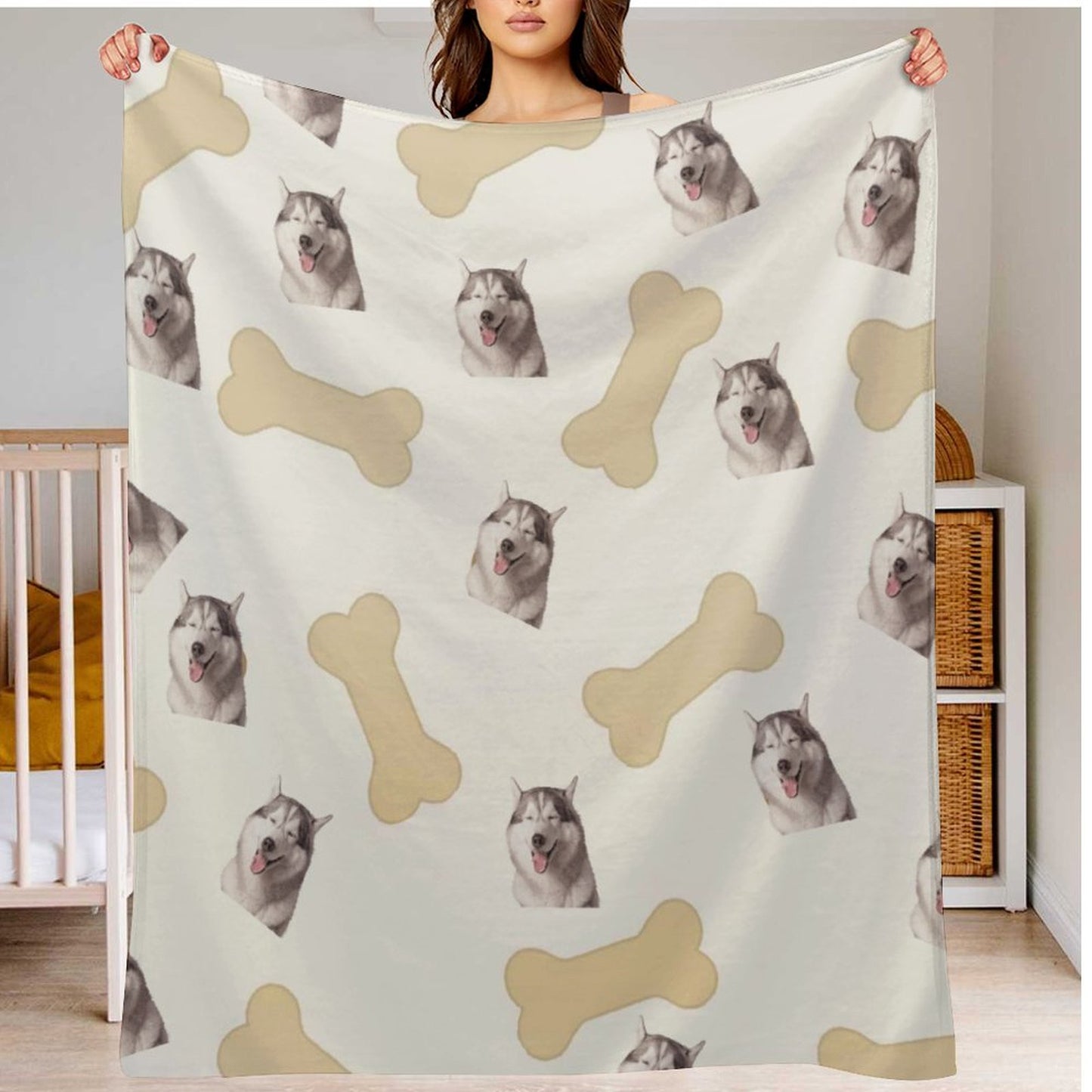 Personalized Dog Blanket with Photo- Custom Blanket for Dog Themed Gifts Bone Design Puppy Essentials Dogs Blankets - Printgiftyk