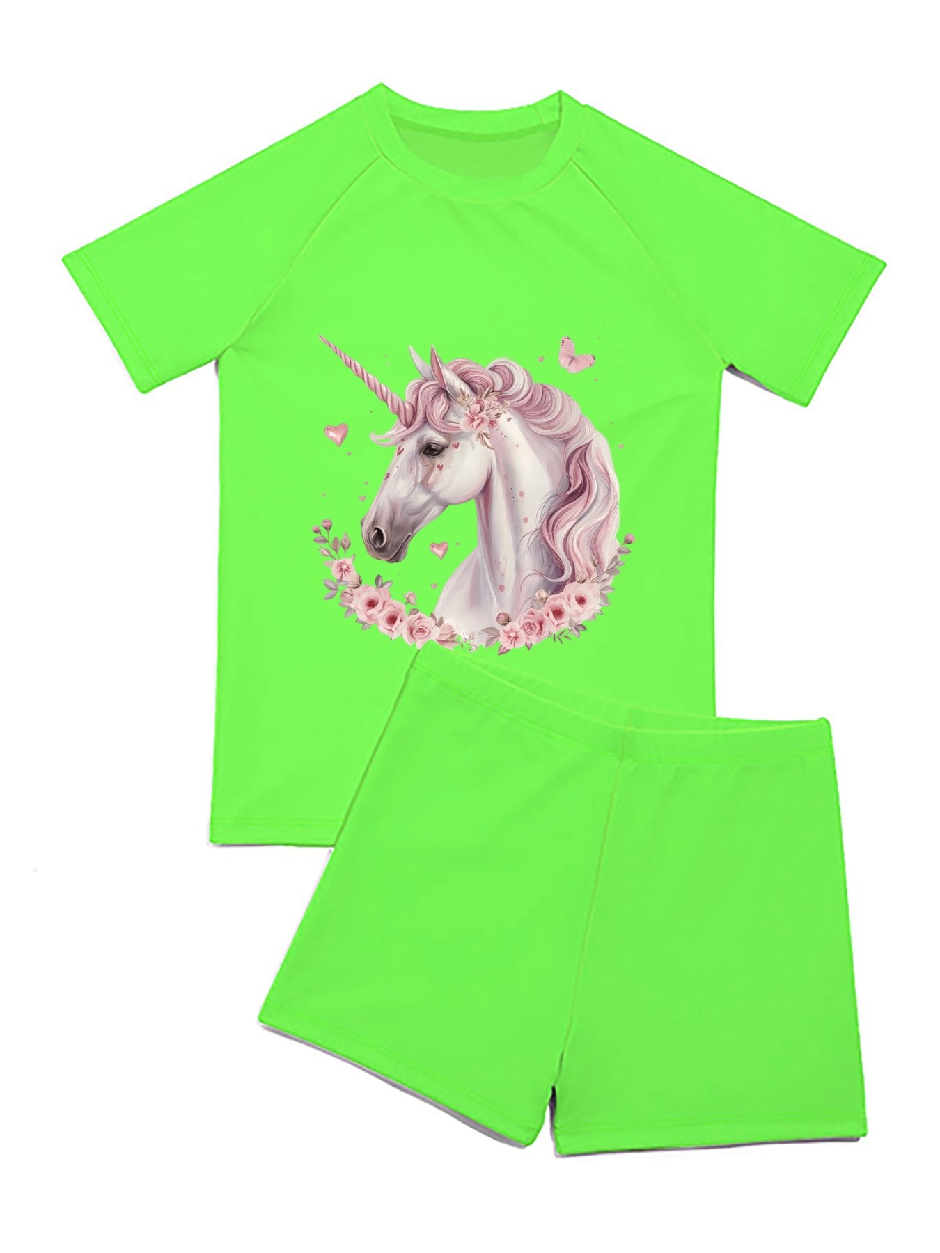 Kids Swimsuits Two Piece Short Sleeve Set Bathing Suit Beach Swimwear - Printgiftyk