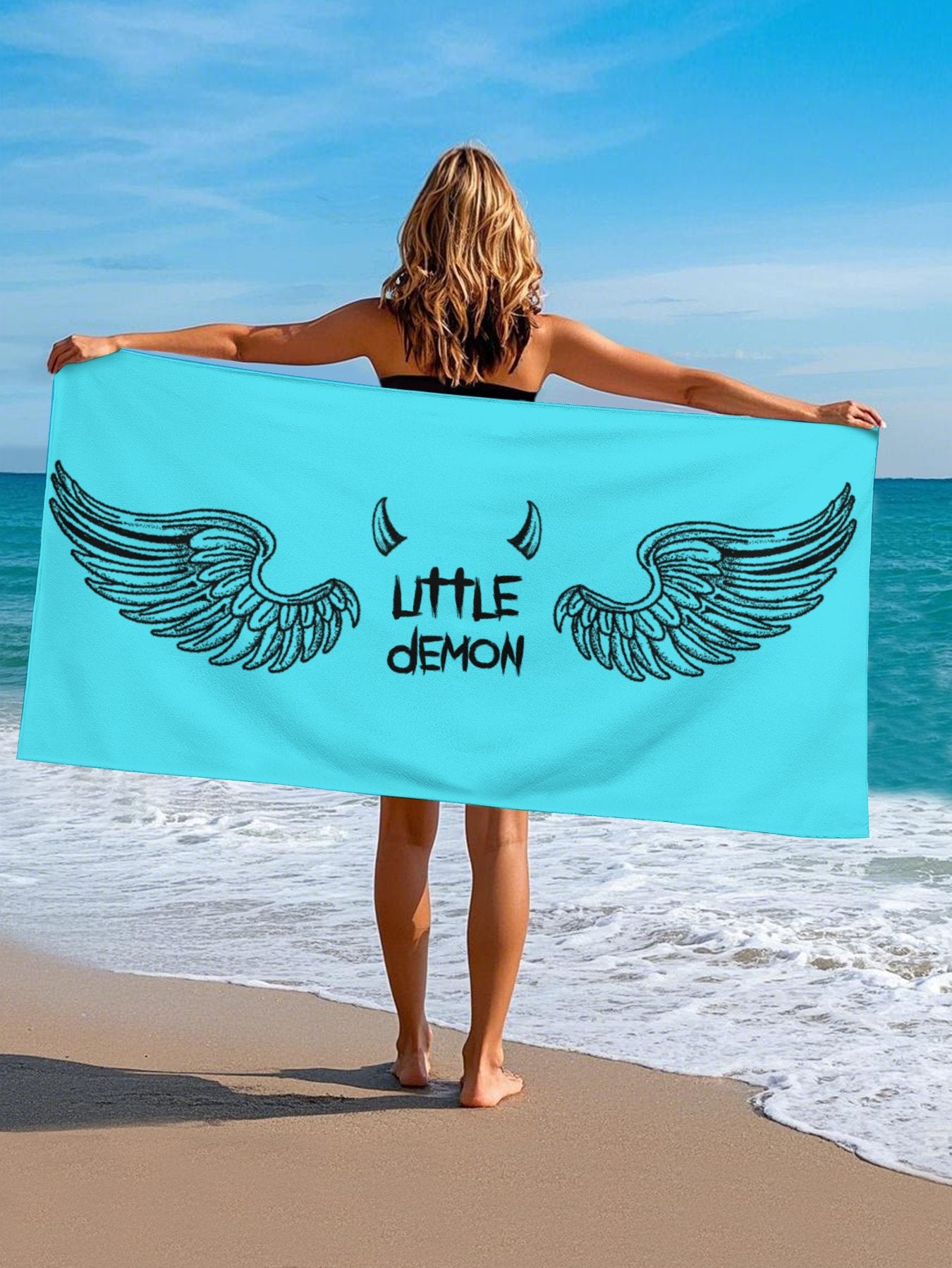 Little Demon Black Wings Beach Towel for Adult Men Women - Printgiftyk