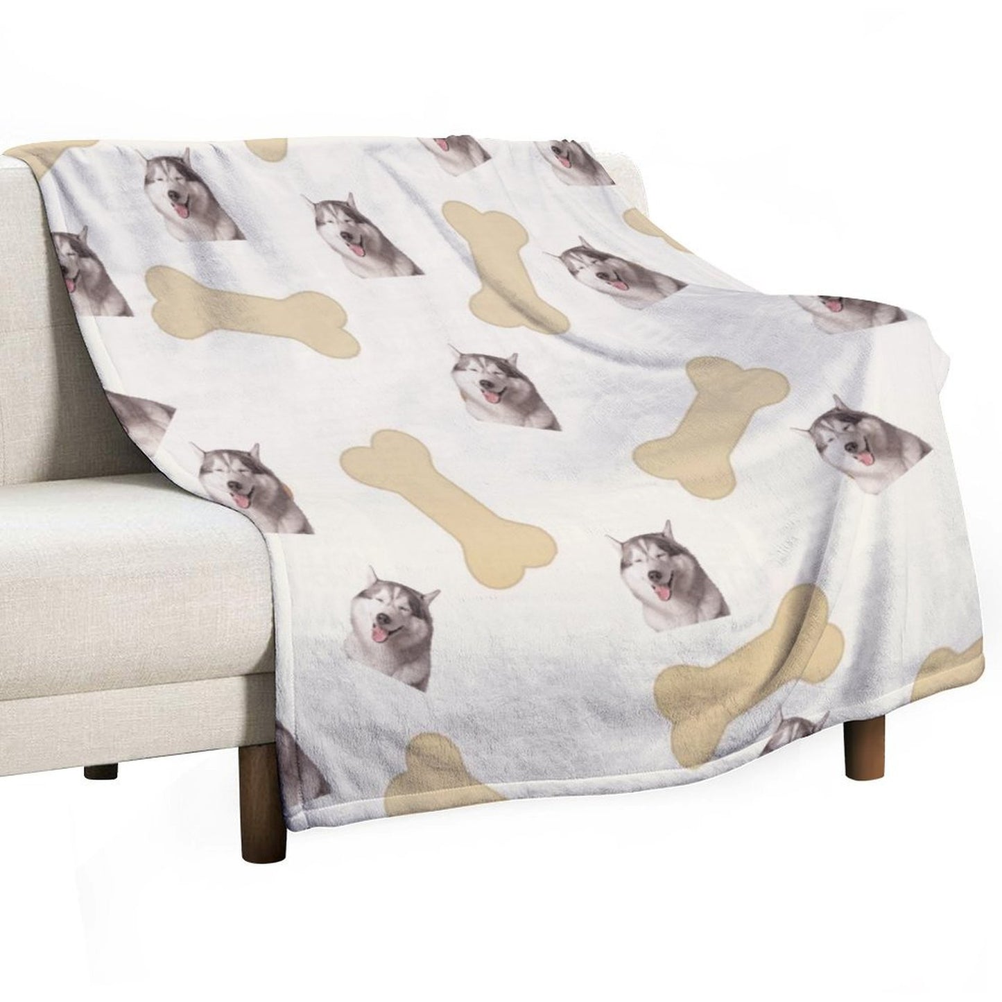 Personalized Dog Blanket with Photo- Custom Blanket for Dog Themed Gifts Bone Design Puppy Essentials Dogs Blankets - Printgiftyk