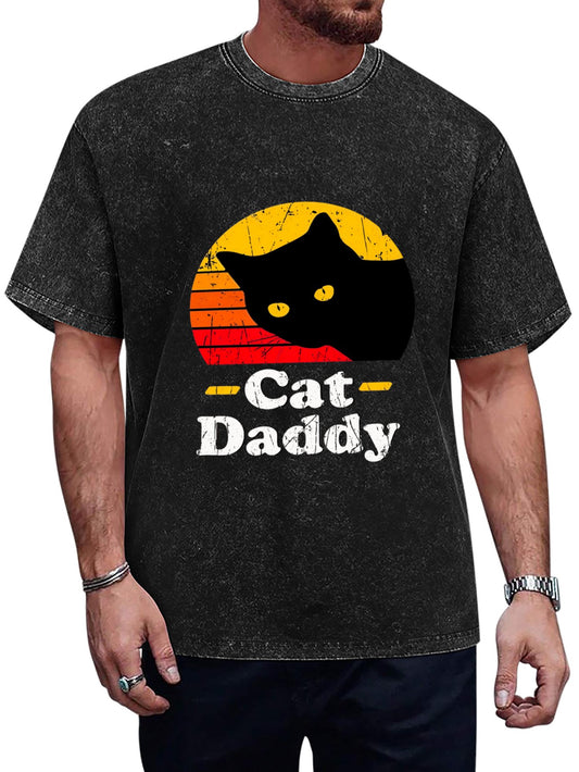 Custom Cotton T Shirts For Men Personalized Vintage Loose Fit Washed Casual Tee Black - Printgiftyk