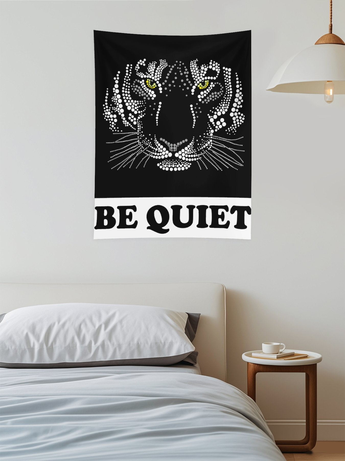 Motivational Be Quiet Tapestry , Tiger Original Design for Bedroom Boys Teens