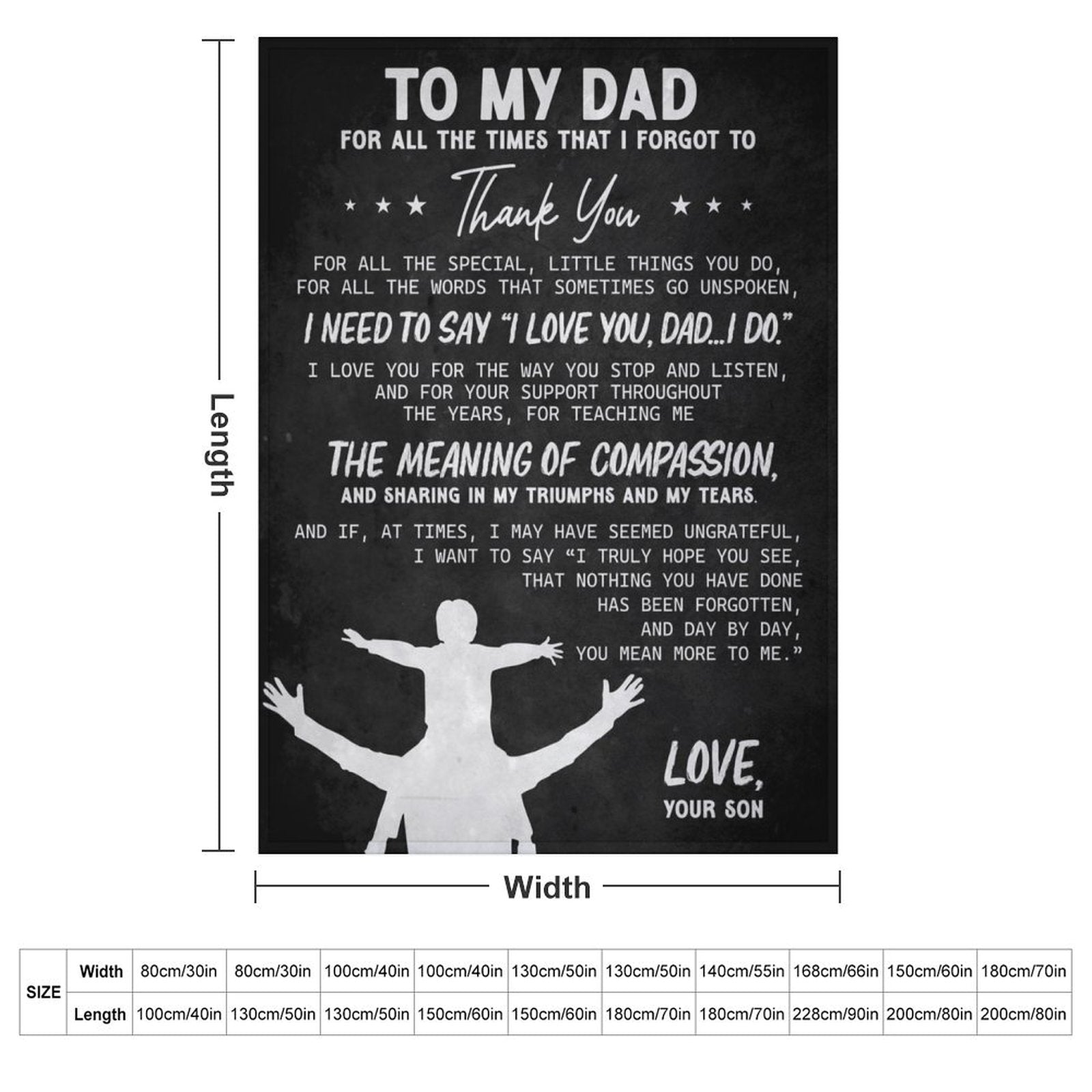Fathers Day Blankets,to My Dad Blanket Gifts from Son, Thank you Letter Warm Soft Throw Blankets - Printgiftyk