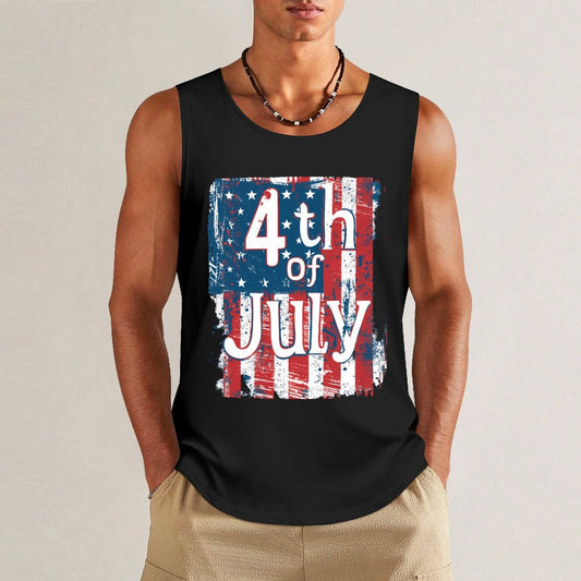 USA Flag 4th July American Red White Blue Star Stripes Patriotic Cotton Tank Top for Men and Women - Printgiftyk