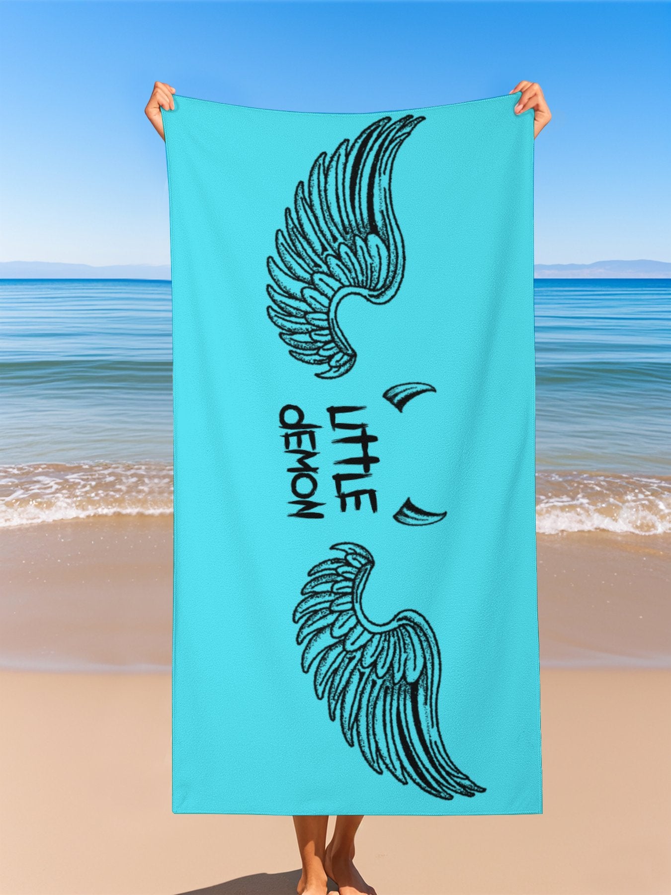 Little Demon Black Wings Beach Towel for Adult Men Women - Printgiftyk