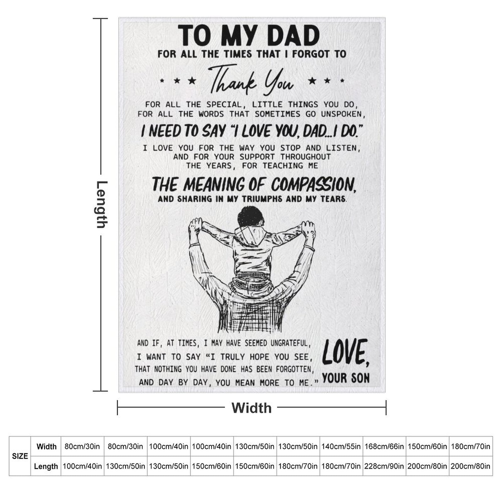 Gifts for Dad To My Dad Blanket from Son Best Gift for Fathers Day Birthday Christmas - Printgiftyk