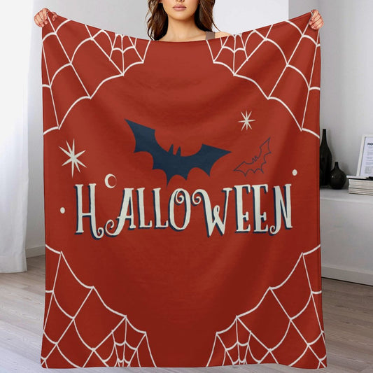 Red Spider Web Pattern Halloween Blanket, Super Soft Flannel Fuzzy Funny Throw for Bed Sofa Home Decor - Printgiftyk