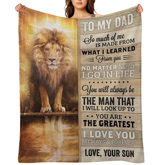 To My Dad Blanket Gifts for Dad from Son Best Gift for Fathers Day Birthday Christmas Vintage Lion Letter Throw Blanket - Printgiftyk