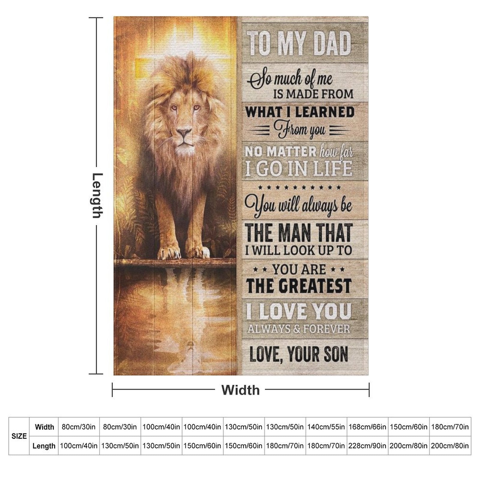 To My Dad Blanket Gifts for Dad from Son Best Gift for Fathers Day Birthday Christmas Vintage Lion Letter Throw Blanket - Printgiftyk