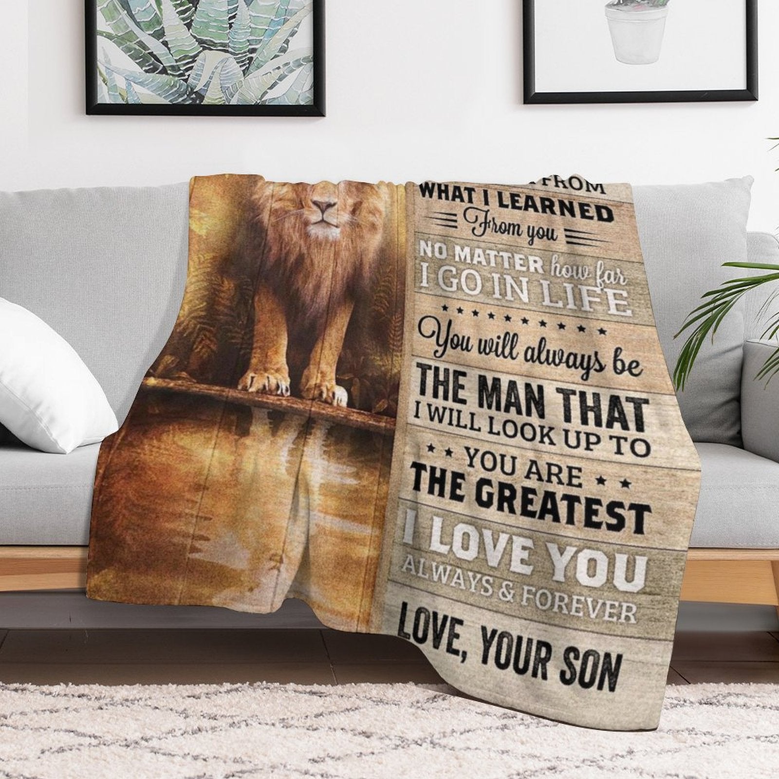 To My Dad Blanket Gifts for Dad from Son Best Gift for Fathers Day Birthday Christmas Vintage Lion Letter Throw Blanket - Printgiftyk