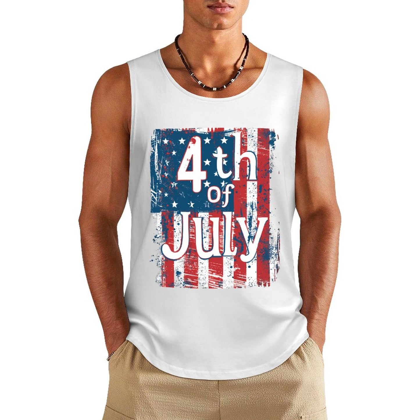 USA Flag 4th July American Red White Blue Star Stripes Patriotic Cotton Tank Top for Men and Women - Printgiftyk